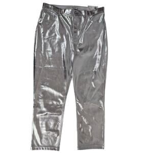 NWT Abercrombie & Fitch 90s Straight Curve Love Silver Vegan Leather Jeans 18